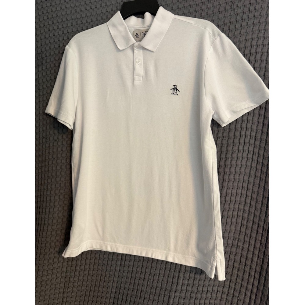 Original Penguin Polo Shirt Mens M White Excellent Pique Short Sleeve Logo